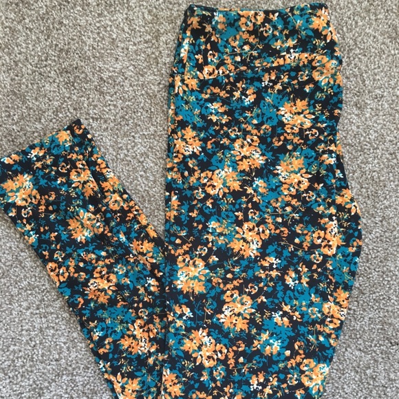 Lularoe Leggings Black Teal Orange Size 